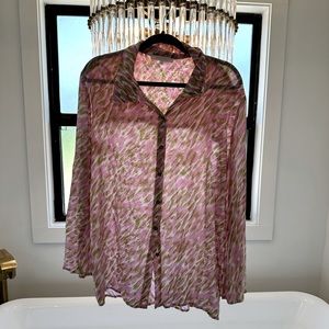 Long sleeve pink and gold button up shirt size S